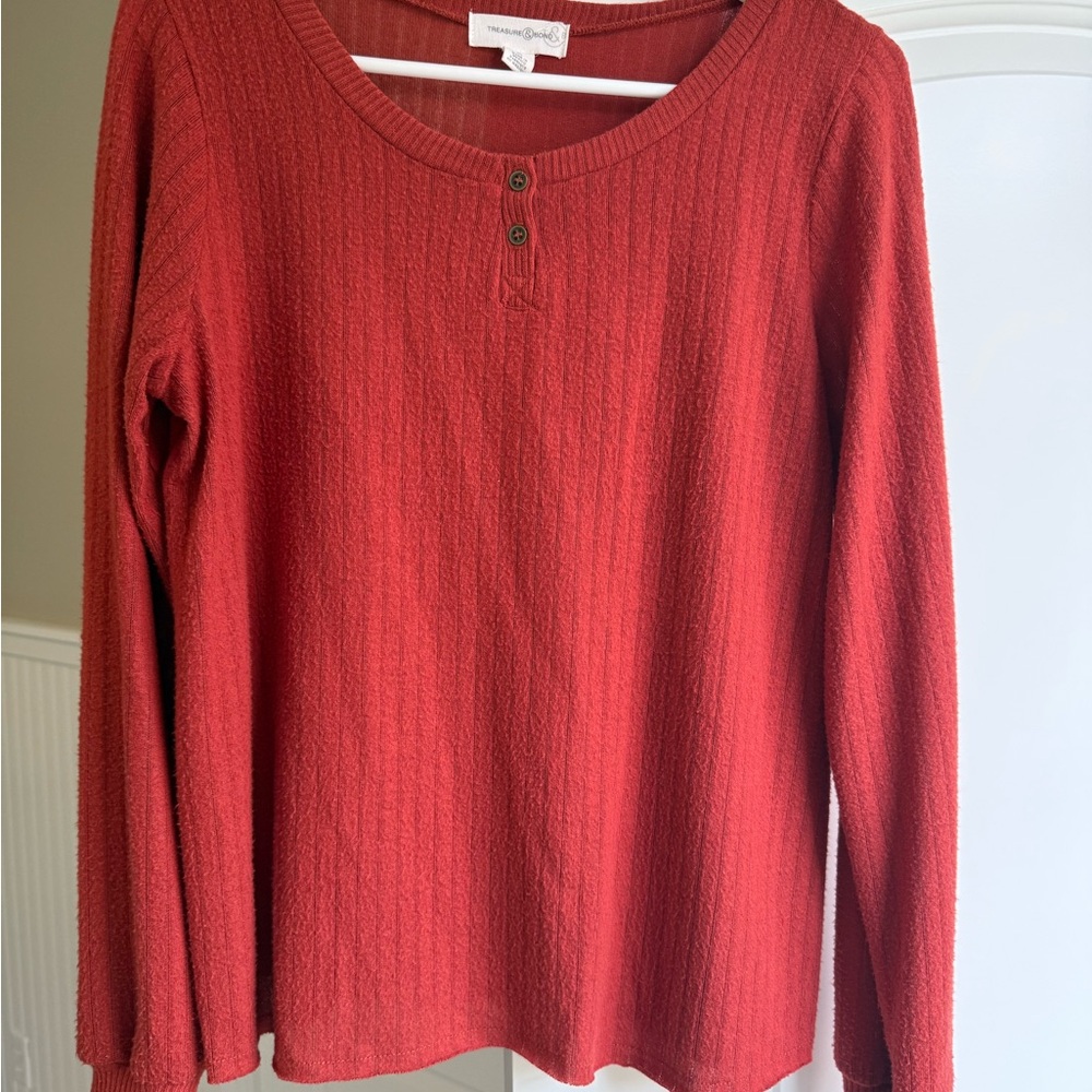 Treasure & Bond Textured Red Long Sleeve Top